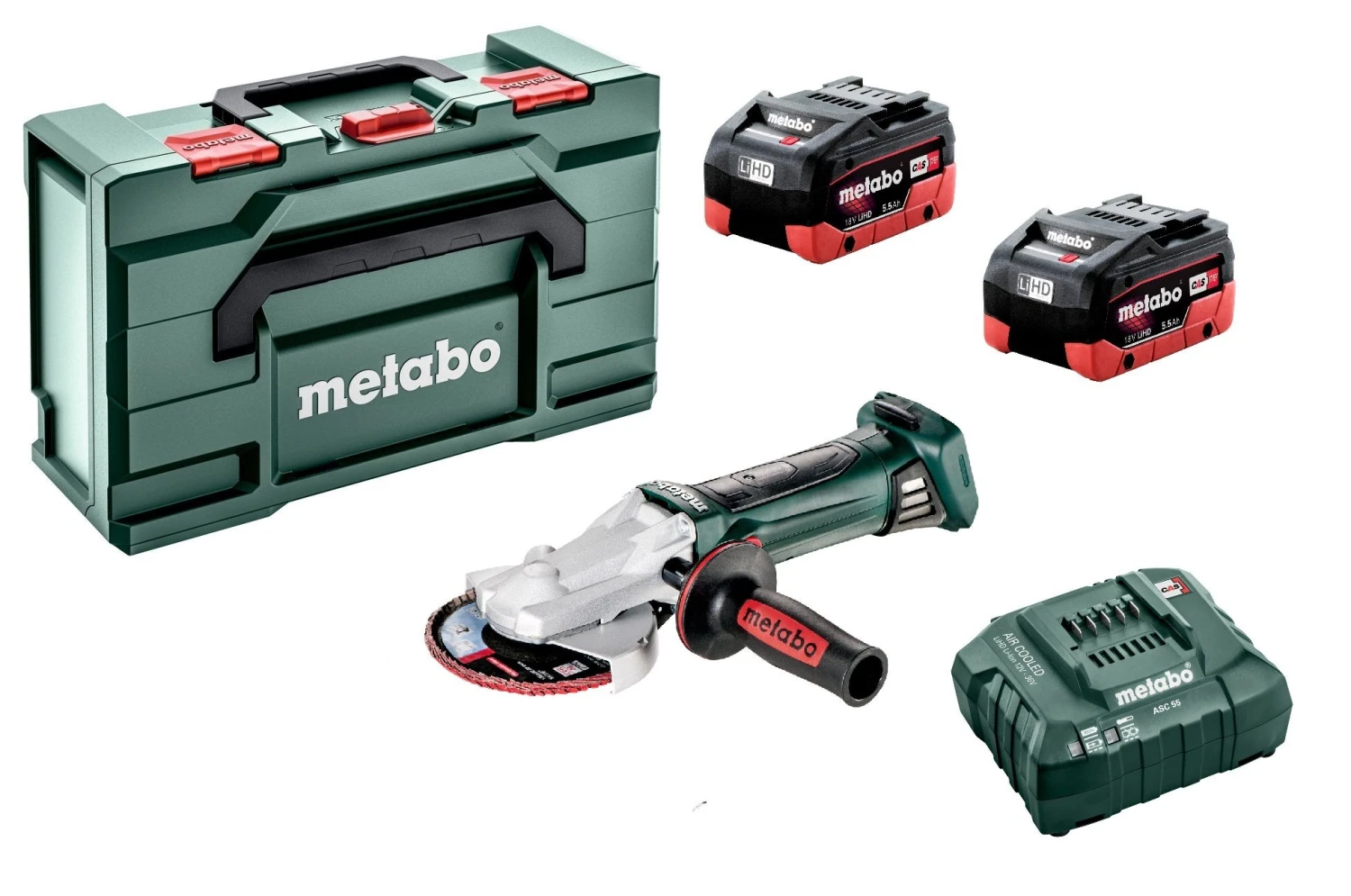 Metabo WF 18 LTX 125 QUICK 18V Li-ion Accu Platkop Haakse Slijper Set (2x 5.5Ah LiHD Accu) In MetaBOX - 125mm - 601306660 1 Metabo WF 18 LTX 125 QUICK 18V Li-ion Accu Platkop Haakse Slijper Set (2x 5.5Ah LiHD Accu) In MetaBOX - 125mm - 601306660