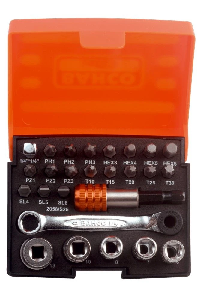 Bahco 2058/S26 26-Delige Bit- En Doppenset - 1/4'' 1 Bahco 2058/S26 26-Delige Bit- En Doppenset - 1/4''